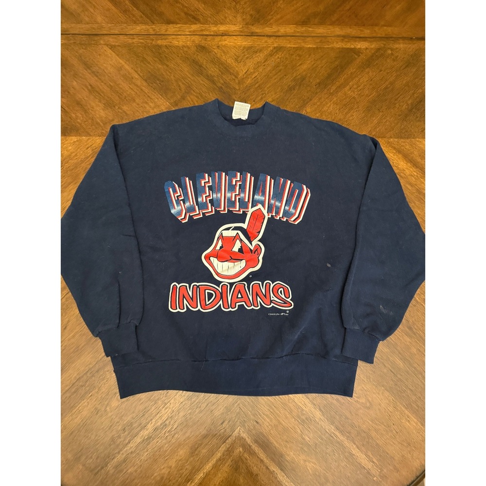 Vintage 1990 Cleveland Indians Chief Wahoo Locker Line Sweatshirt Navy Large